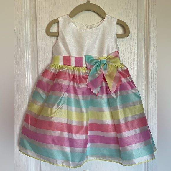 NWOT Rare Editions Pastel Striped Party Dress - Picture 1 of 8